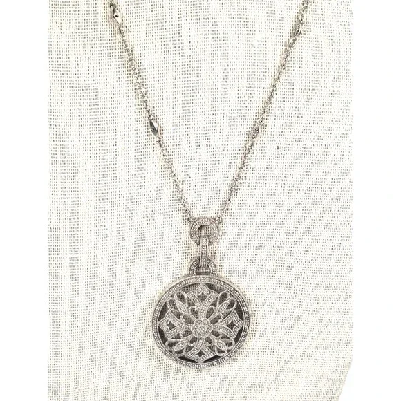 Vintage 925 Sterling Silver w Diamond Circle Cross Hearts Pendant Chain Necklace - Picture 2 of 16